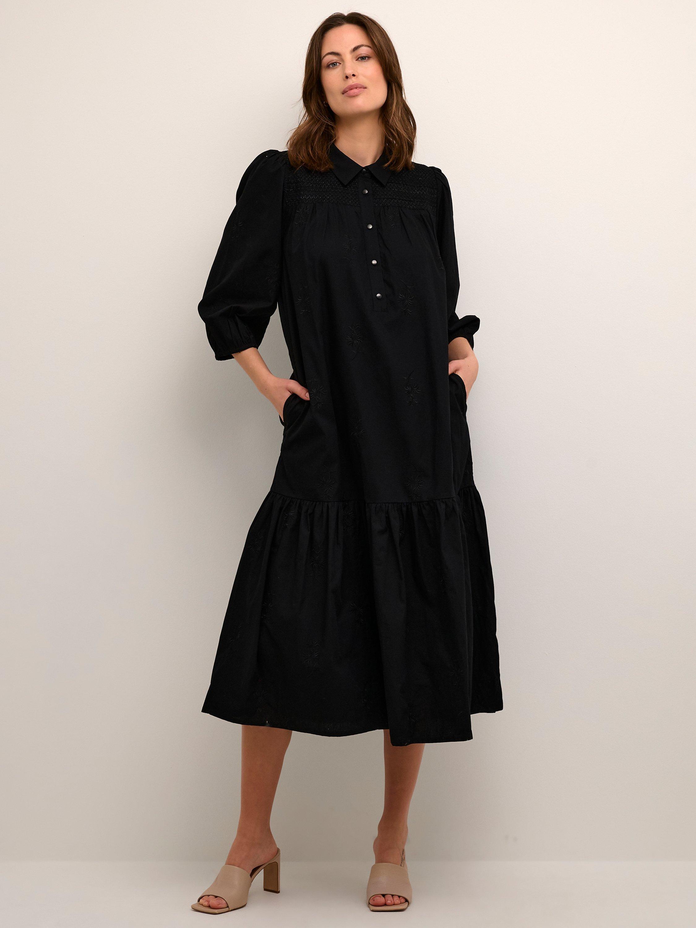 KAFFE Tonia Smock Effect Midi Dress, Black