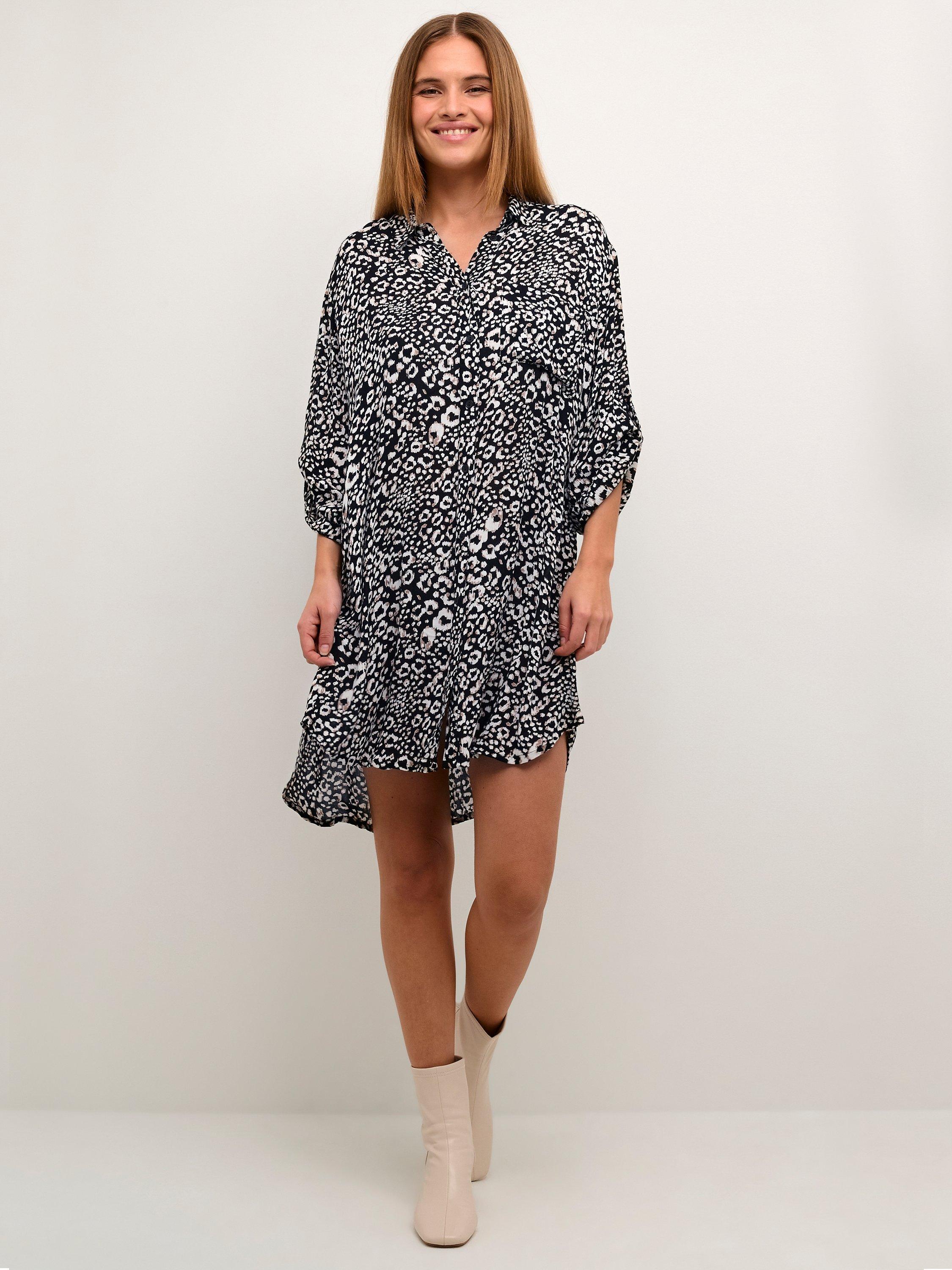 KAFFE Marita Oversized Shirt Dress, Black/Chalk