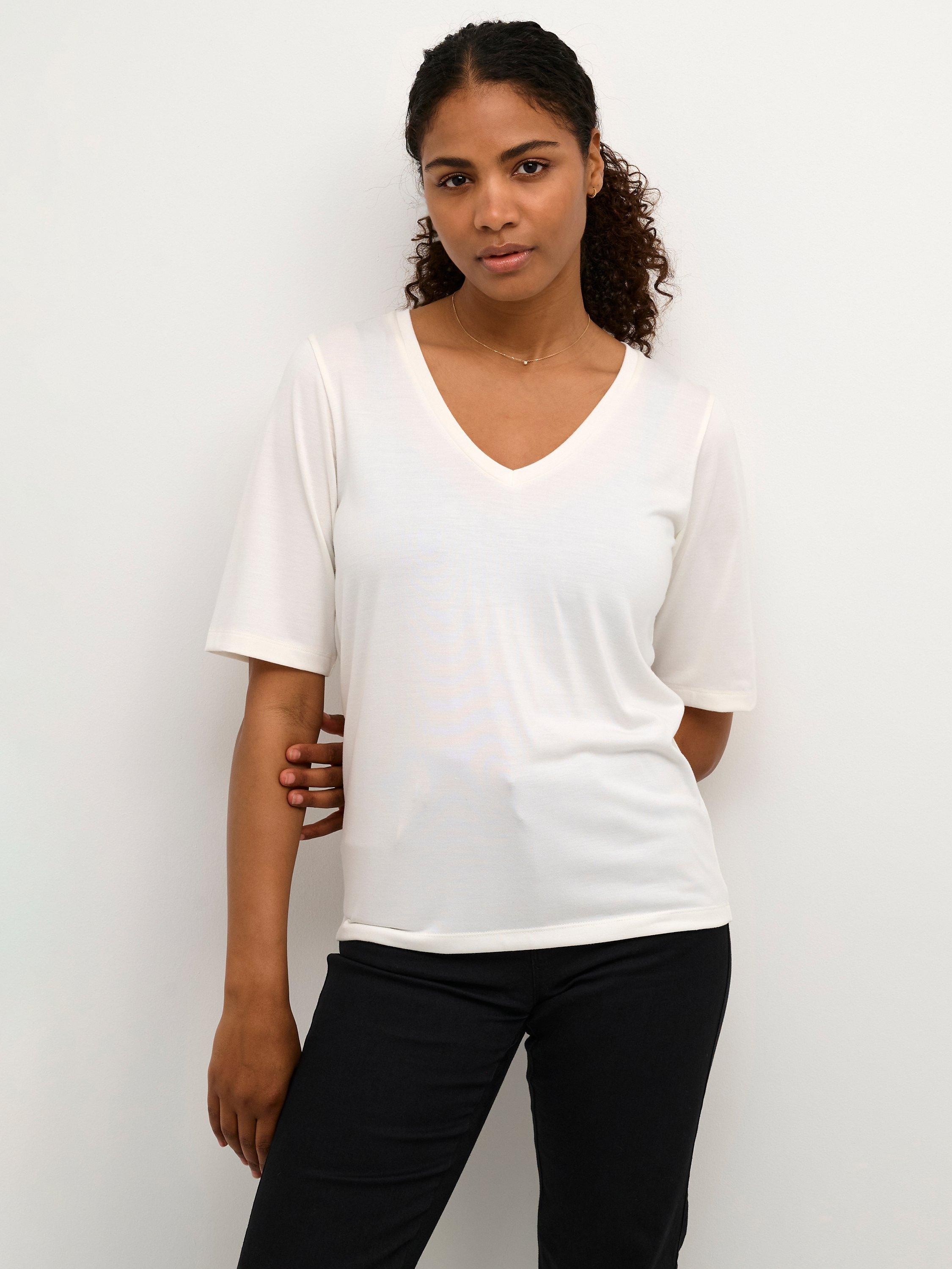 KAFFE Lise Half Sleeve V-Neck T-Shirt, Chalk