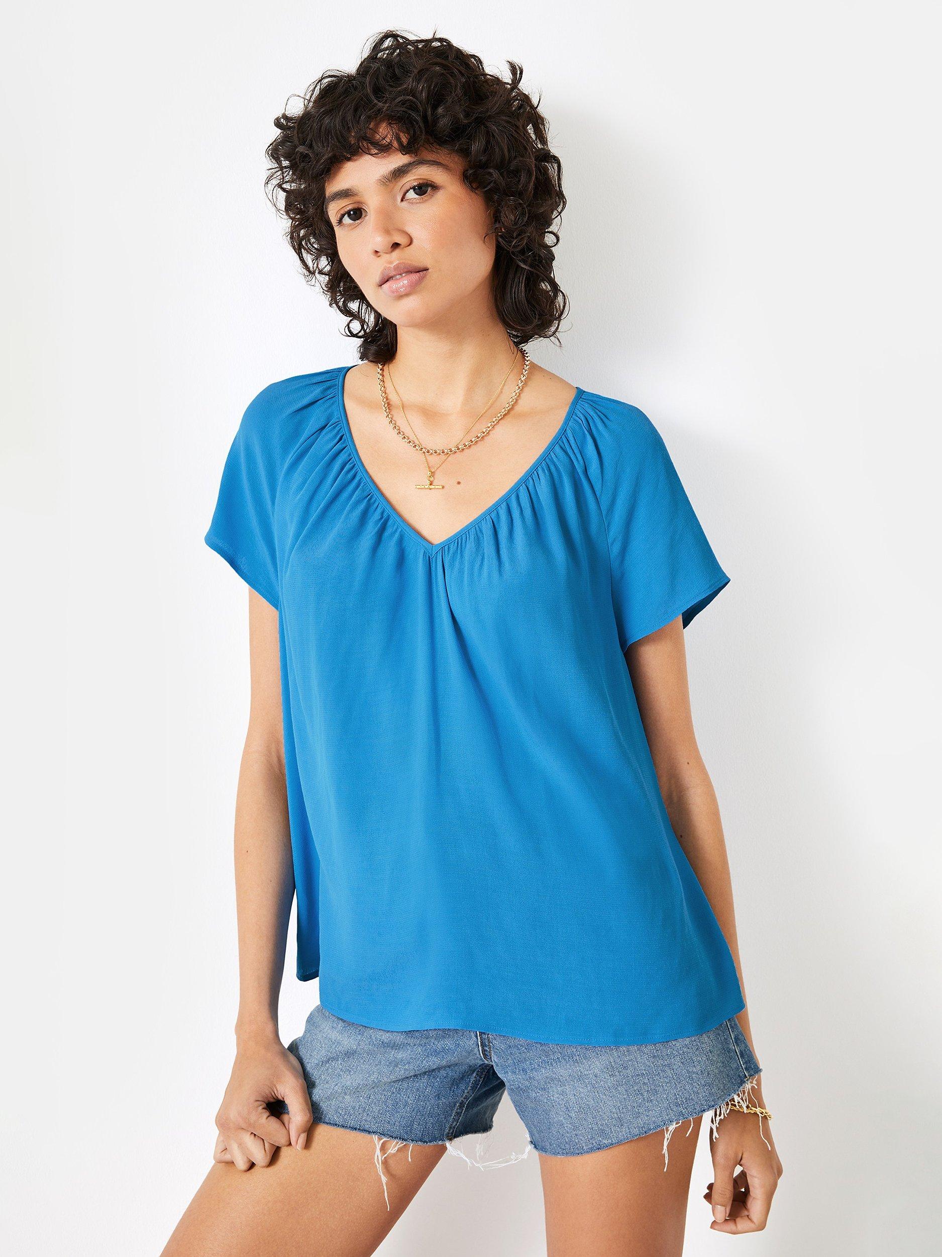 HUSH Sian Gathered V-Neck Top, Bright Blue