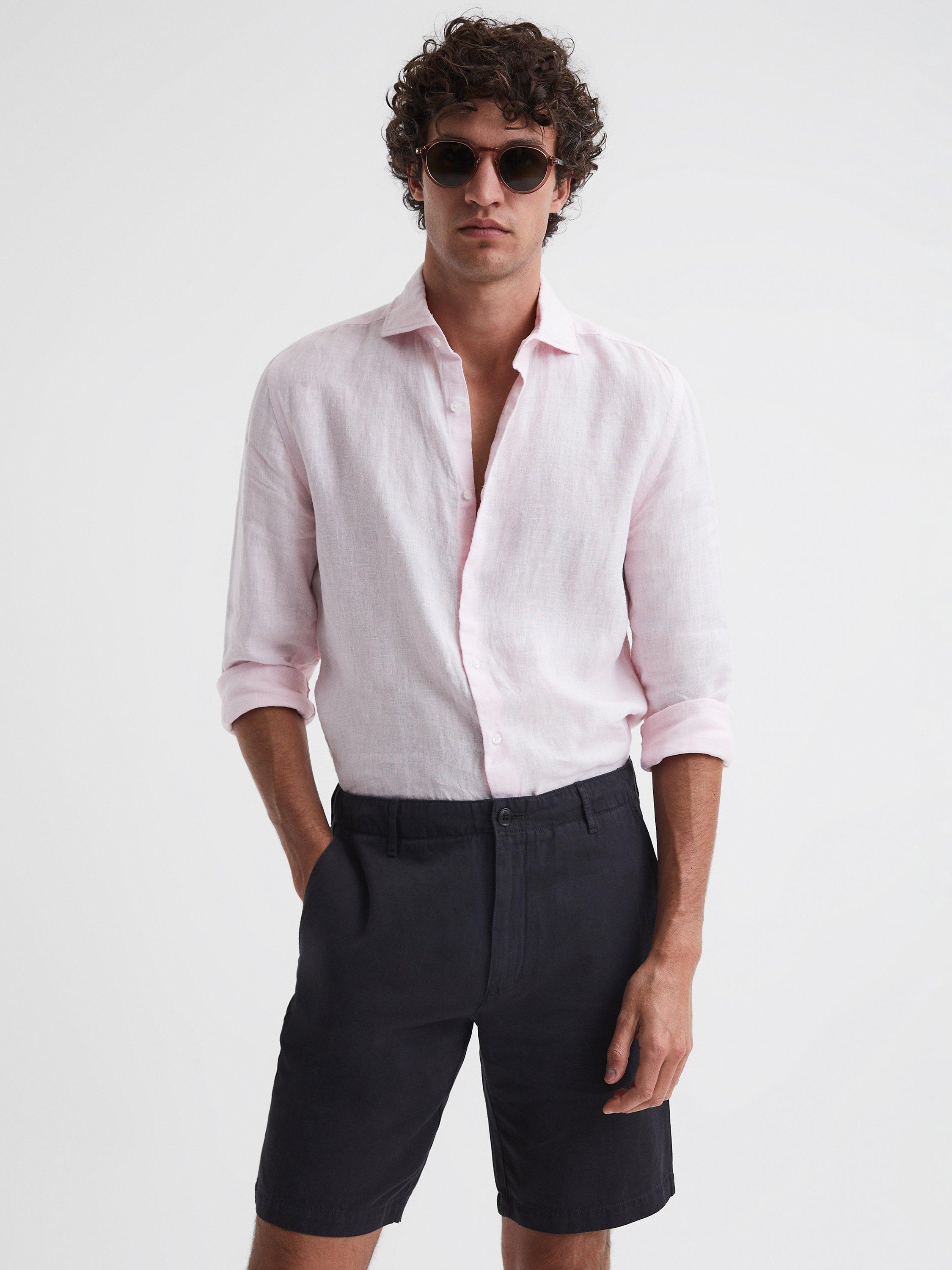 Reiss Ezra Casual Linen Shorts, Navy