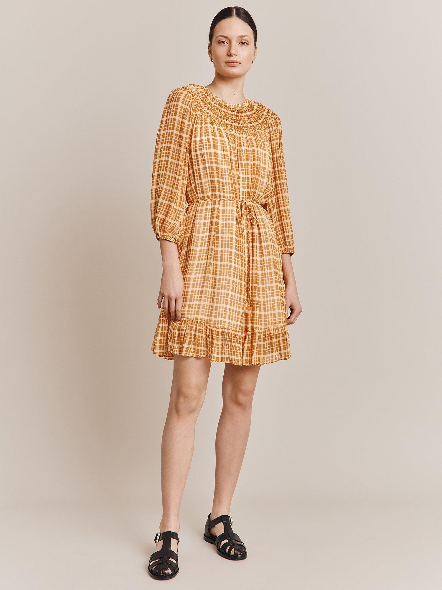 Ghost Poppy Smocked Neckline Dress, Orange Gingham
