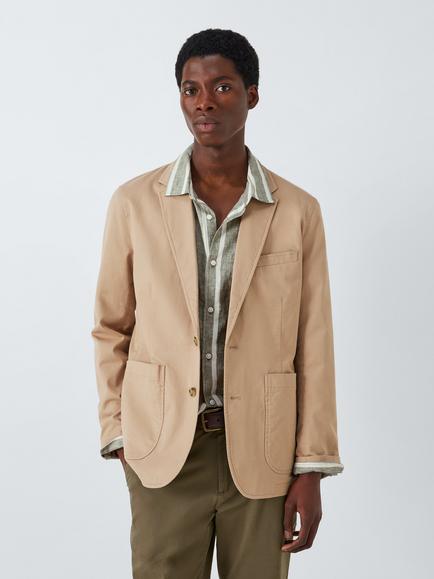 John Lewis Singe Breasted Cotton Blend Blazer, Stone
