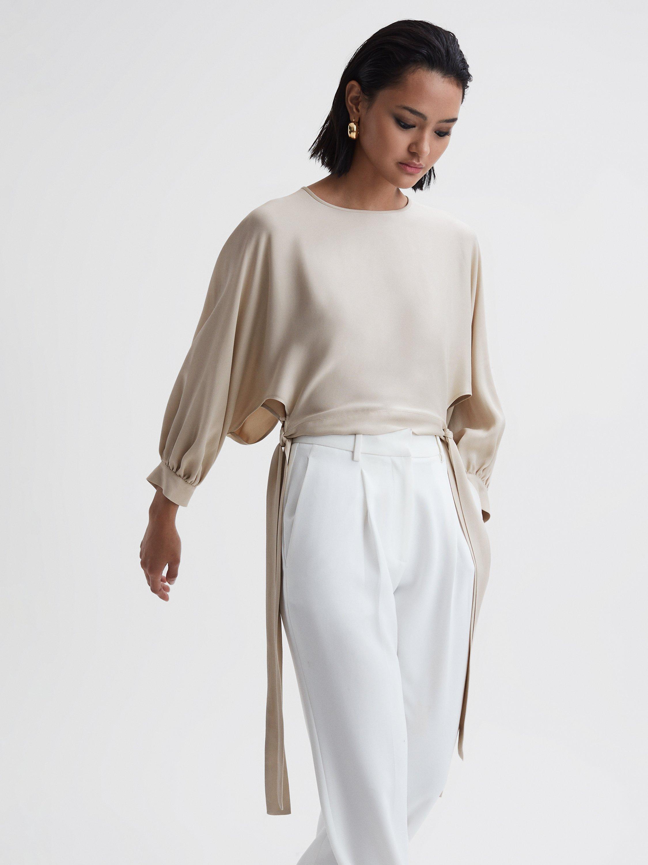 Reiss Imogen Cutout Tie Blouse, Champagne
