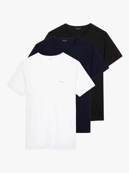 Paul Smith Organic Cotton Crew Neck T-Shirt, Pack of 3, Navy/Black/White