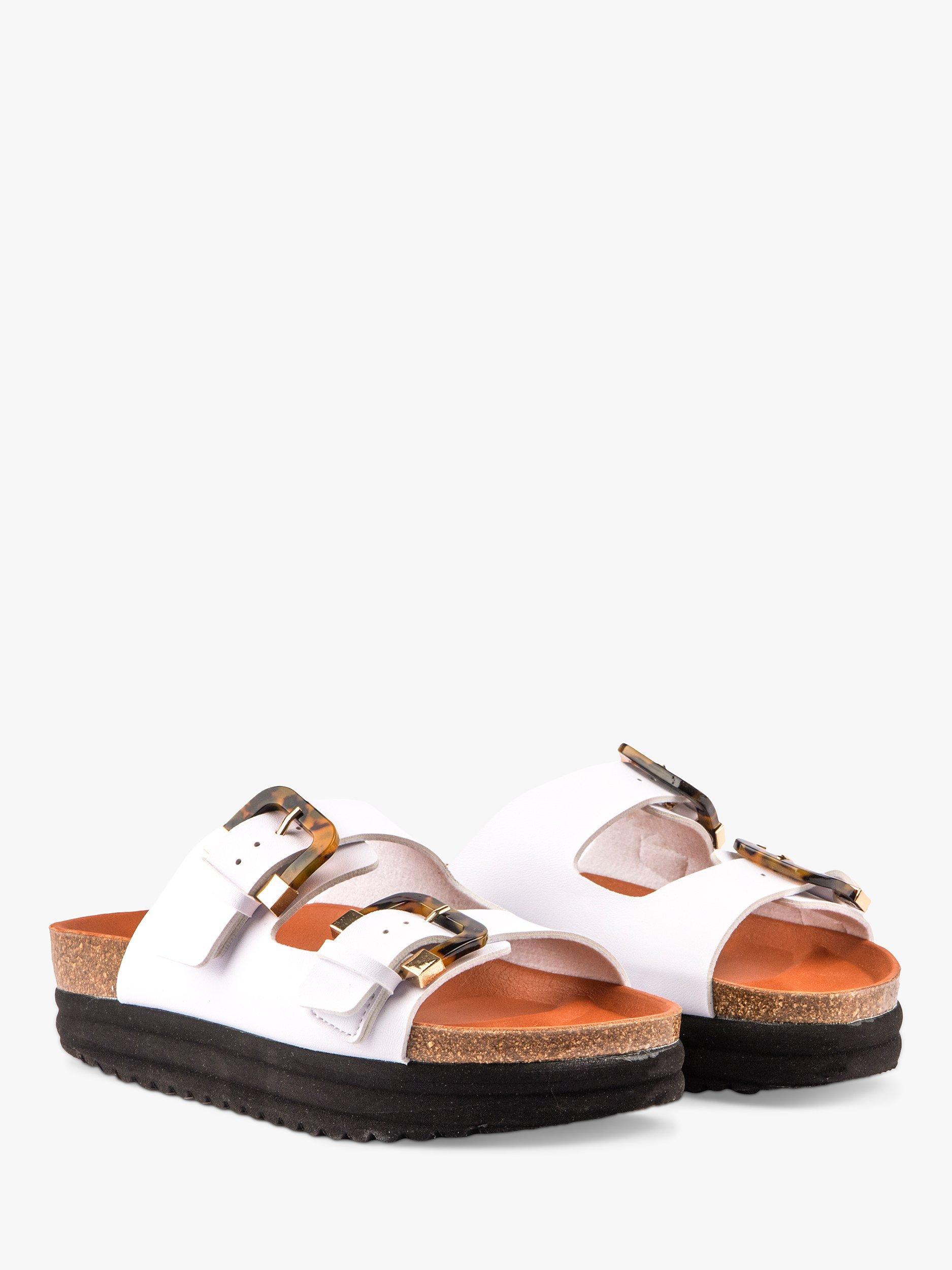 Product image 2 of 5, which shows V.GAN Vegan Plum Tortoiseshell Double Strap Footbed Sandals, White, 3