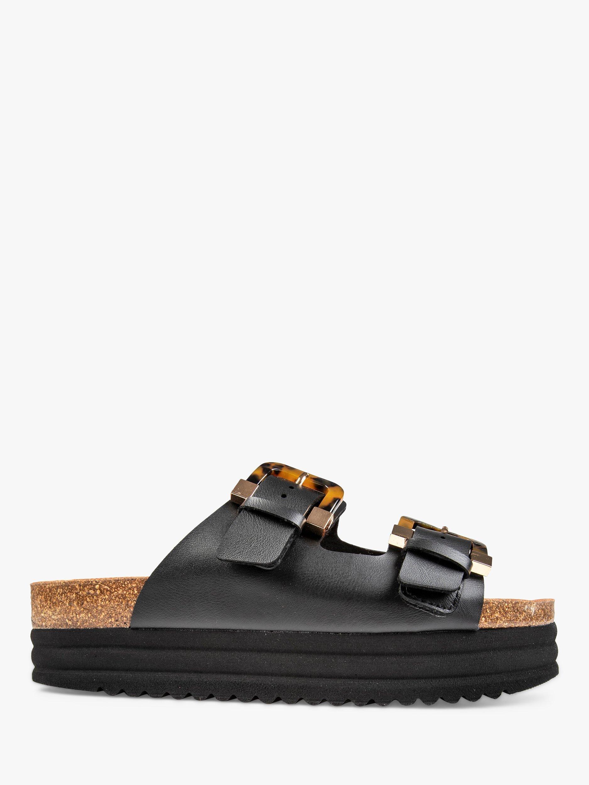 Product image 1 of 6, which shows V.GAN Vegan Plum Tortoiseshell Double Strap Footbed Sandals, Black, 3
