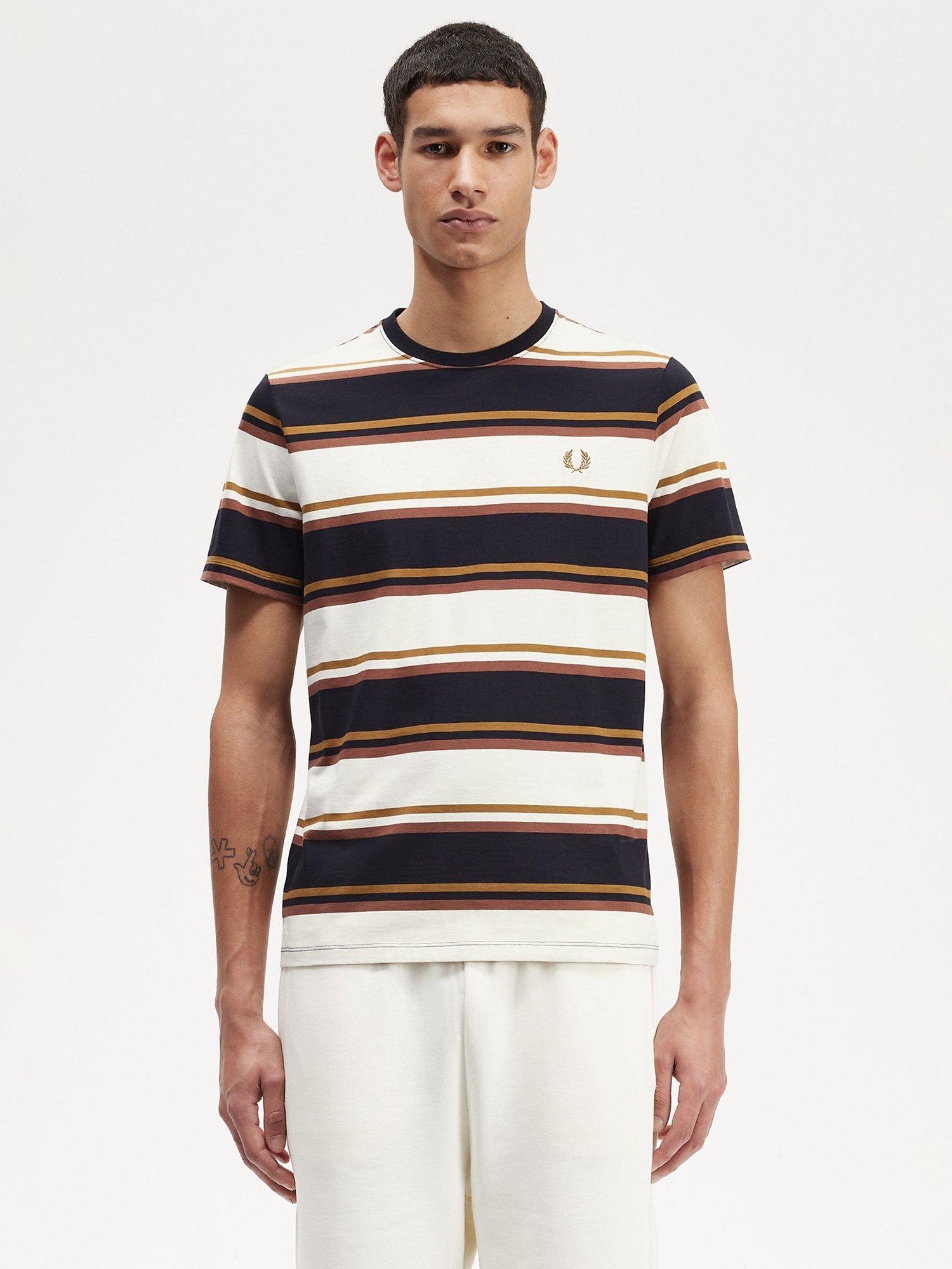 Fred Perry Bold Stripe Crew Neck T-Shirt, Ecru/Multi