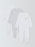 John Lewis Baby Cotton Star Print Sleepsuits, Pack of 3, White