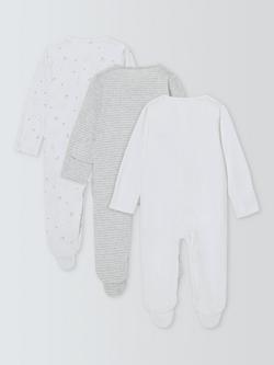 John Lewis Baby Cotton Star Print Sleepsuits, Pack of 3, White - view 2, White