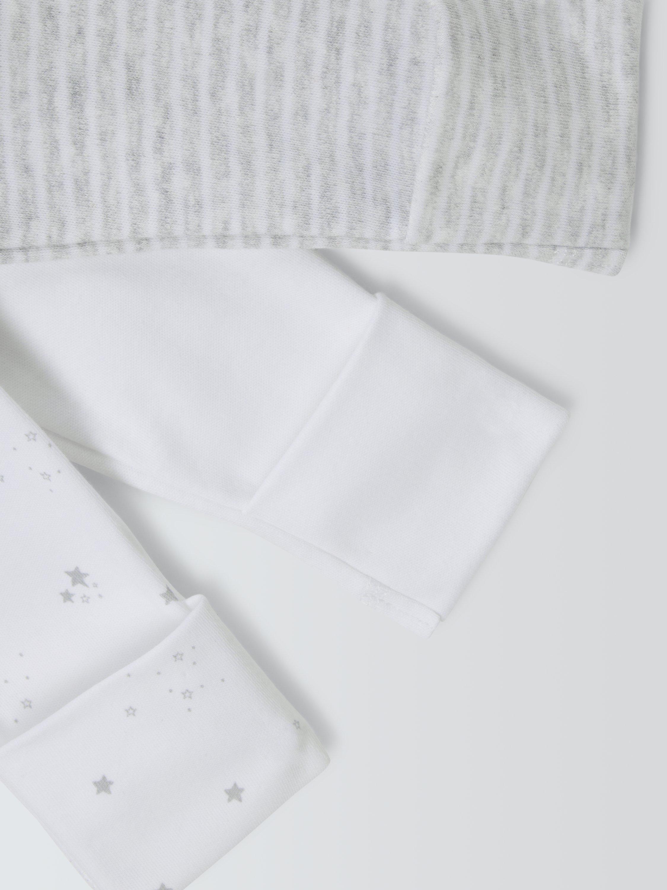 Product image 4 of 4, which shows John Lewis Baby Cotton Star Print Sleepsuits, Pack of 3, White, Tiny Baby