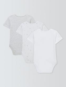 John Lewis Baby Cotton Star Print Bodysuits, Pack of 3, White - view 2, White