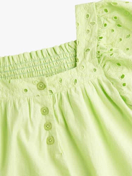 Whistles Kids' Broderie Trapeze Dress, Lime - view 2, Lime
