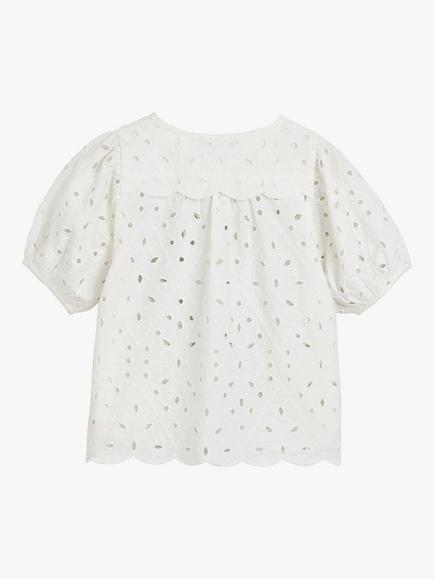 Whistles Kids' Broderie T-Shirt, Ivory, Ivory