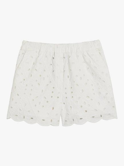 Whistles Kids' Cotton Broderie Detail Shorts, Ivory, Ivory