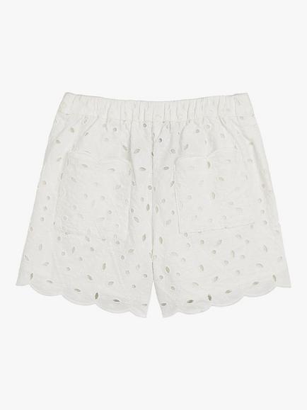 Whistles Kids' Cotton Broderie Detail Shorts, Ivory - view 2, Ivory