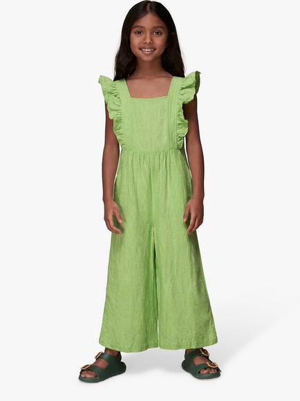 Whistles Kids' Meg Linen Blend Jumpsuit, Green, Green