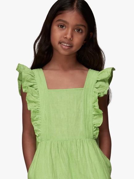 Whistles Kids' Meg Linen Blend Jumpsuit, Green - view 2, Green