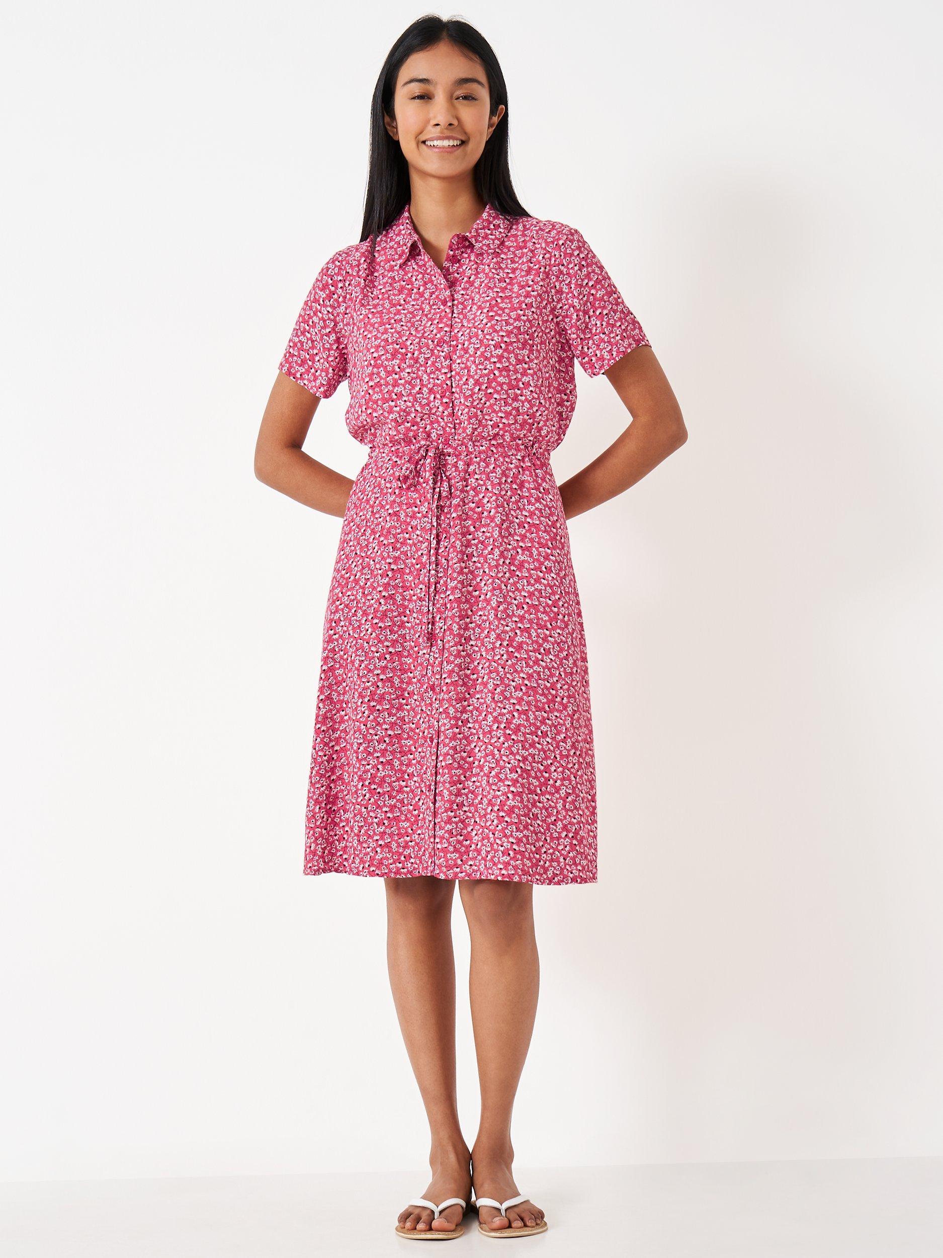 Crew Clothing Ruby Floral Shirt Dress, Raspberry Pink