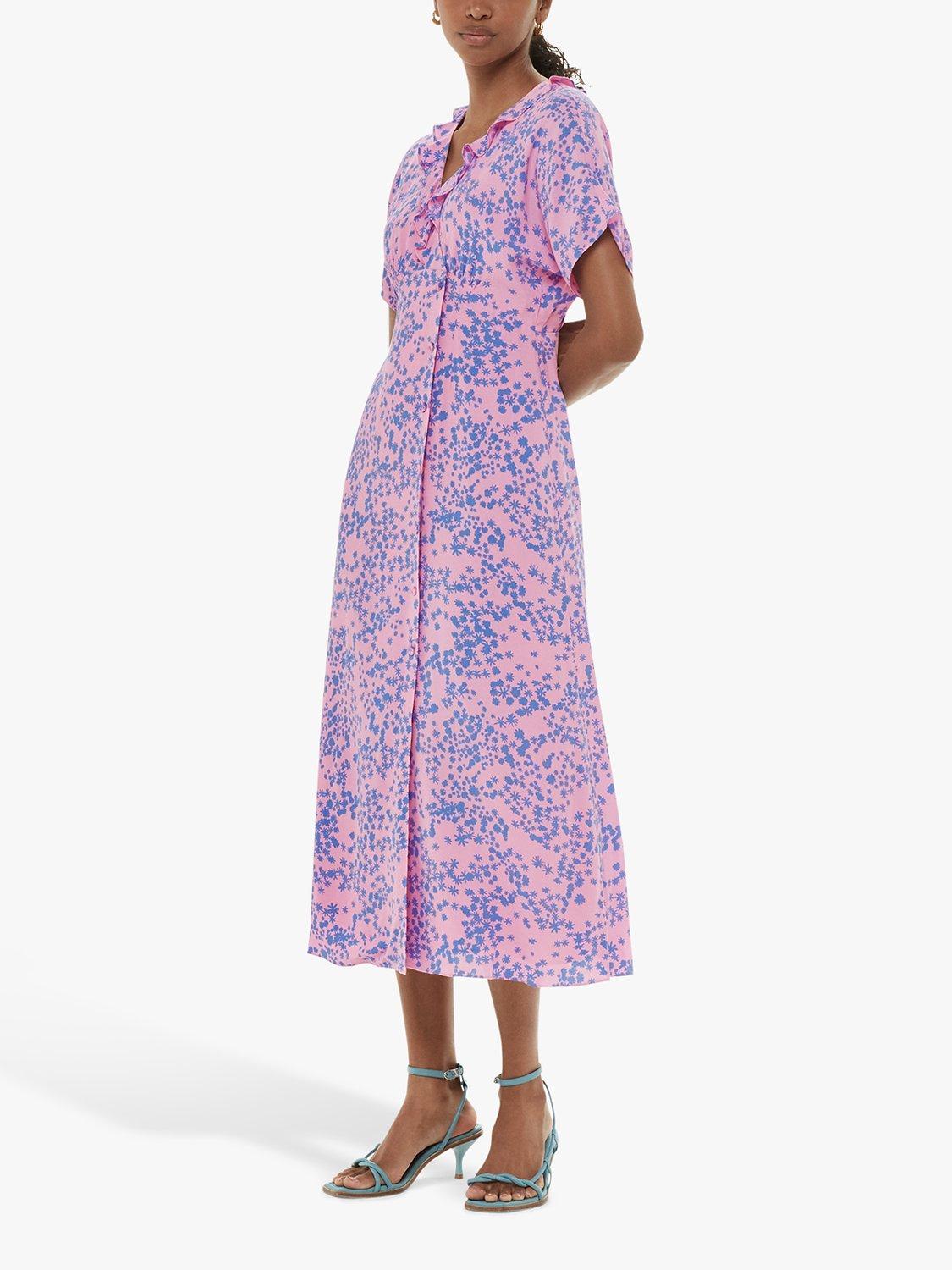 Whistles Dandelion Floral Midi Dress, Pink/Multi