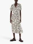 Whistles Dandelion Floral Midi Dress, Black/White