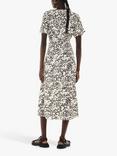 Whistles Dandelion Floral Midi Dress, Black/White
