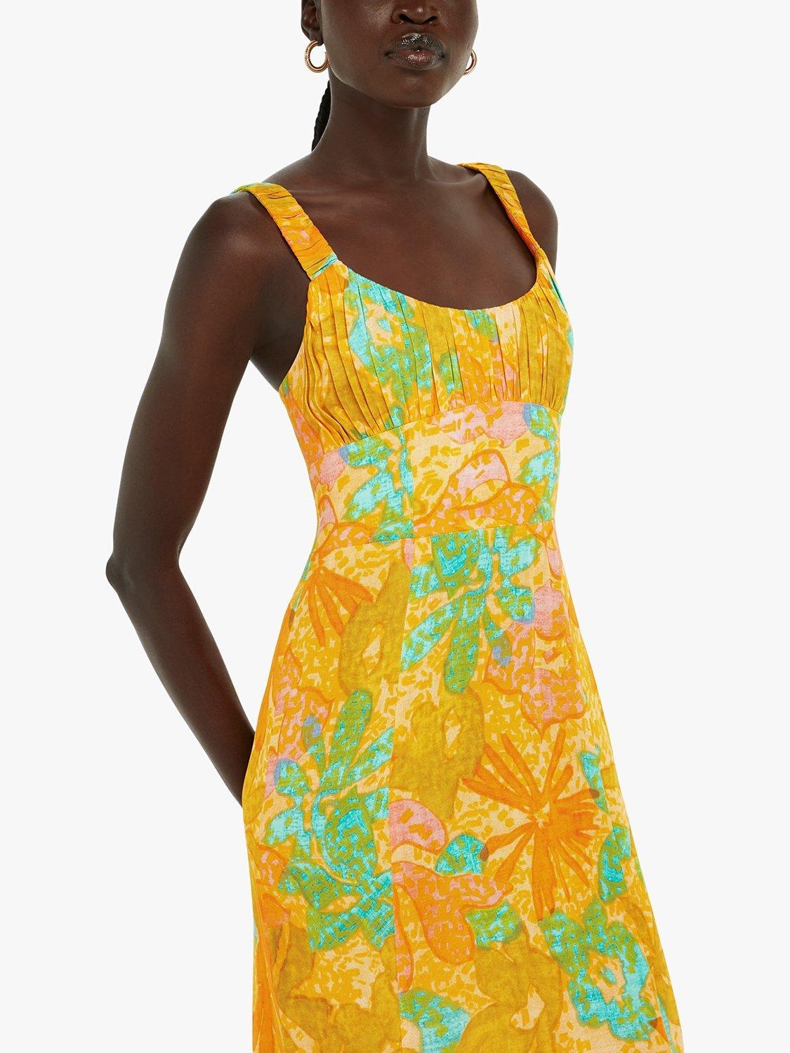 Product image 3 of 6, which shows Whistles Palm Floral Carmel Dress, Multi, 6