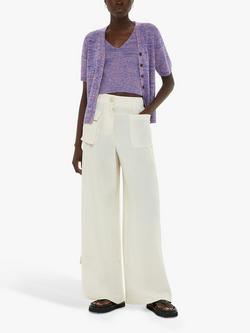 Whistles Short Sleeve Twist Cardigan, Blue/Multi, Blue/Multi