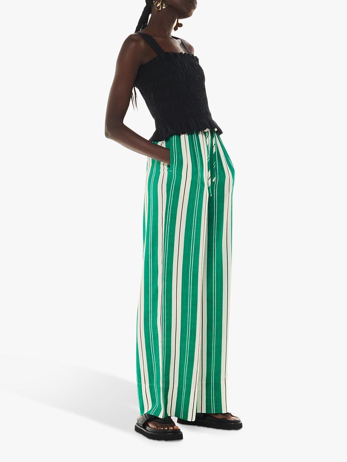 Whistles Bridget Maxi Stripe Trousers, Green/Multi