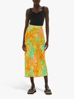 Whistles Palm Floral Side Button Midi Skirt, Multi, Multi