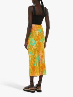 Whistles Palm Floral Side Button Midi Skirt, Multi - view 2, Multi