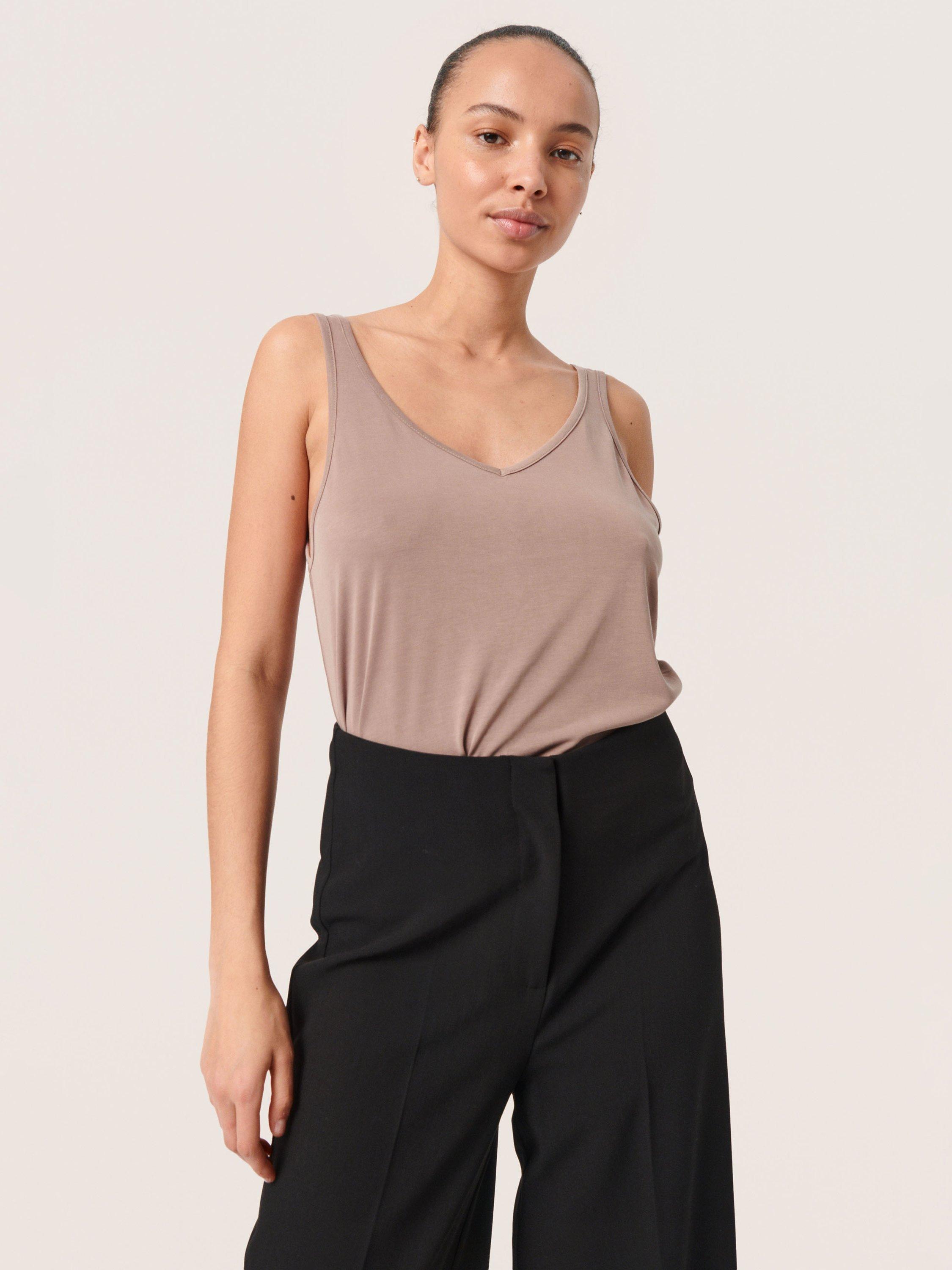 Soaked In Luxury Columbine V-Neck Tank Top, Brown Lentil