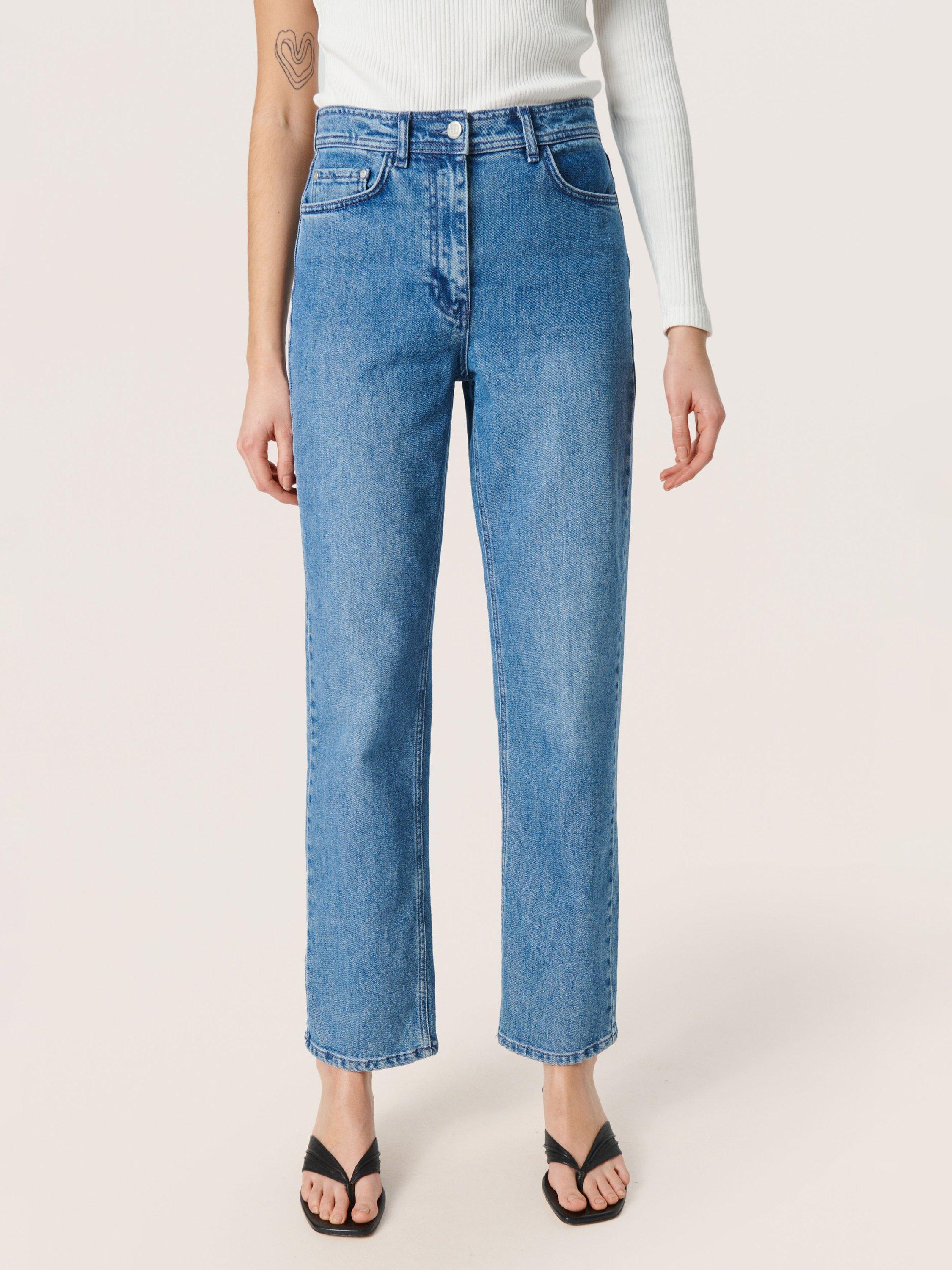 Product image 1 of 7, which shows Soaked In Luxury Margot Mid Rise Ankle Grazer Jeans, Classic Blue, XL