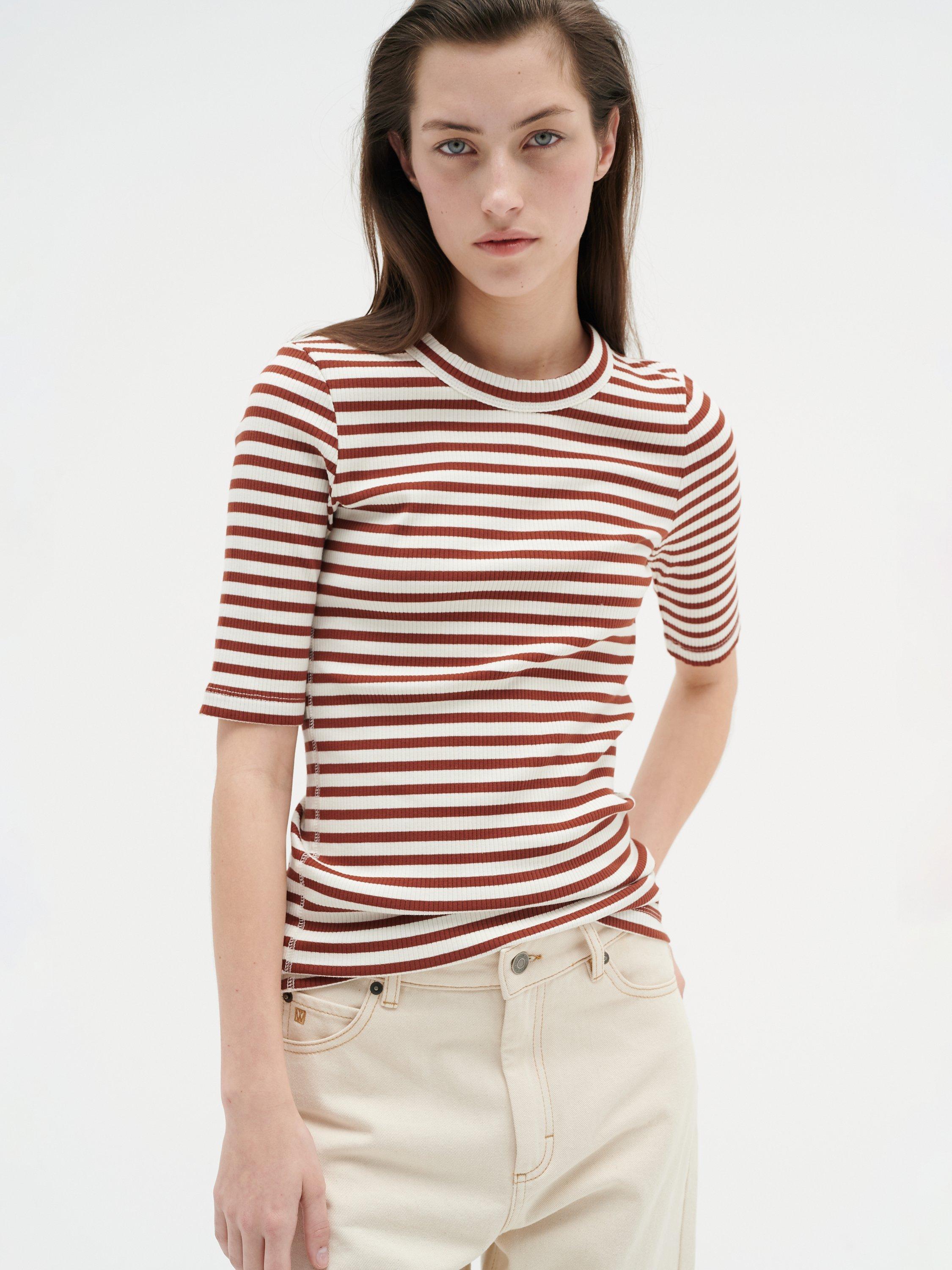 InWear Dagna Short Sleeve Stripe T-Shirt, Cherry Mahogany