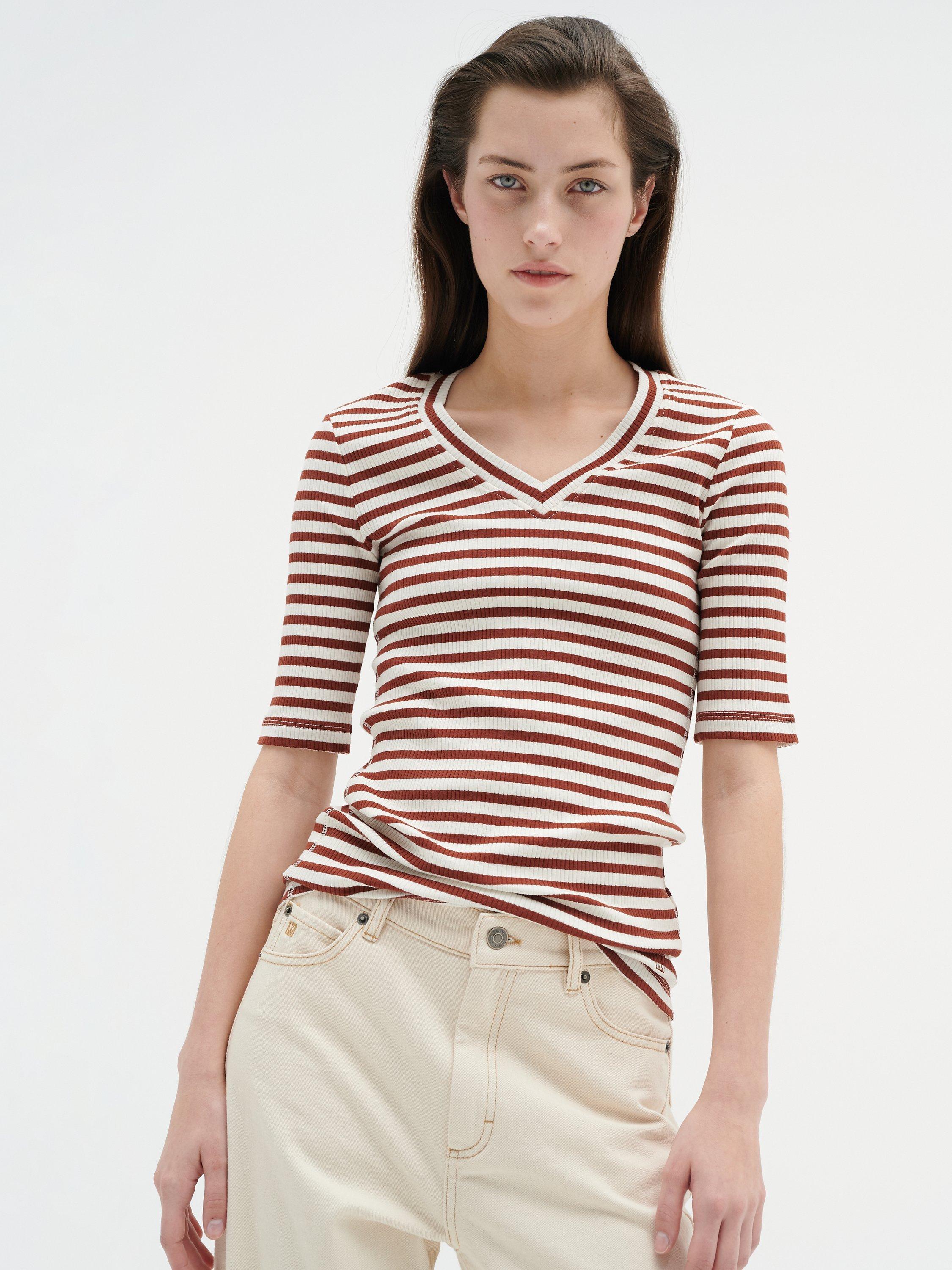 InWear Dagna Stripe T-shirt, Cherry Mahogany