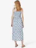 Noa Noa Lotta Leaf Print Organic Cotton Midi Dress, Bright Blue