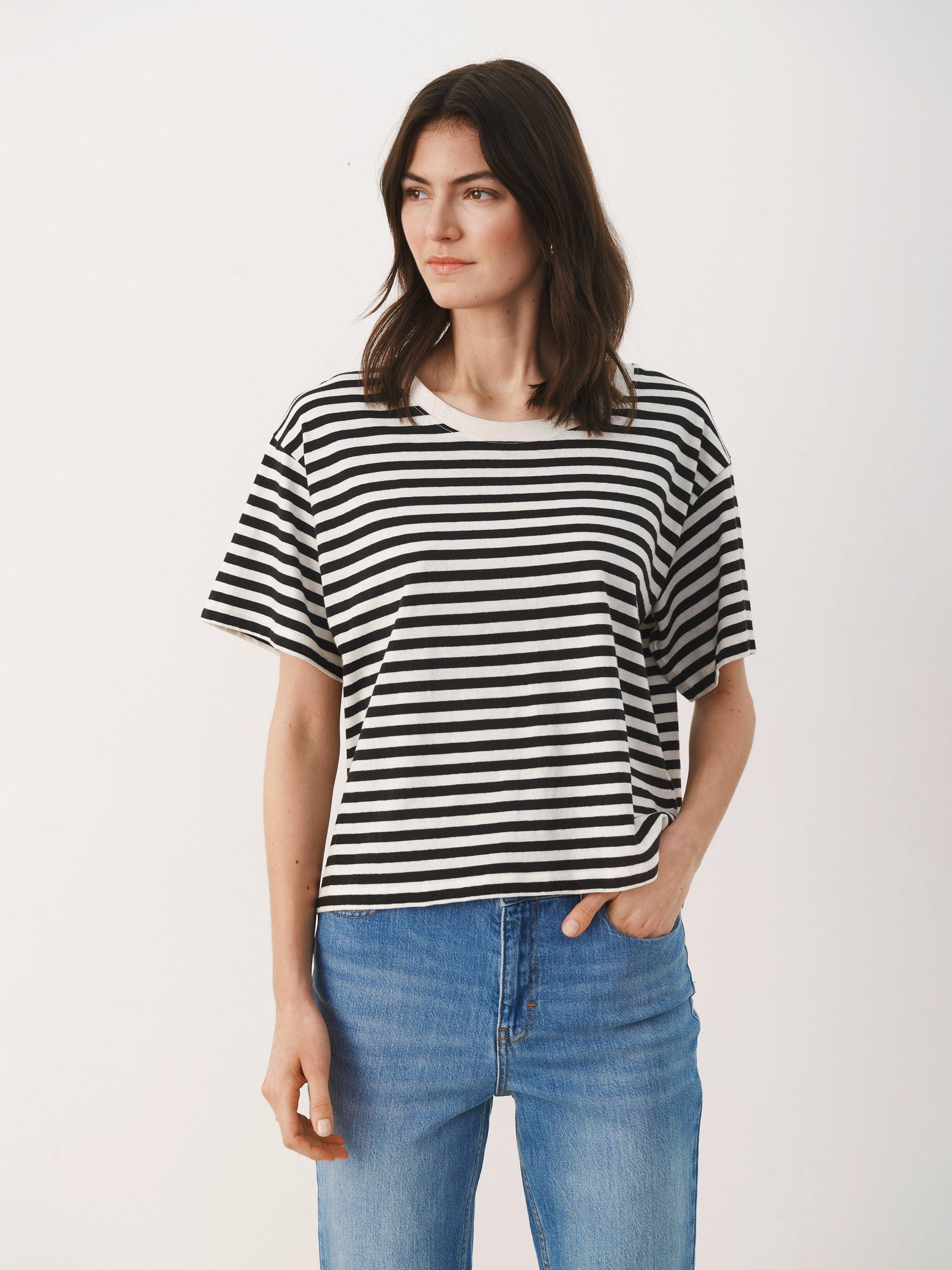 Part Two Betsey Stripe Cotton Linen T-Shirt, Black Stripe