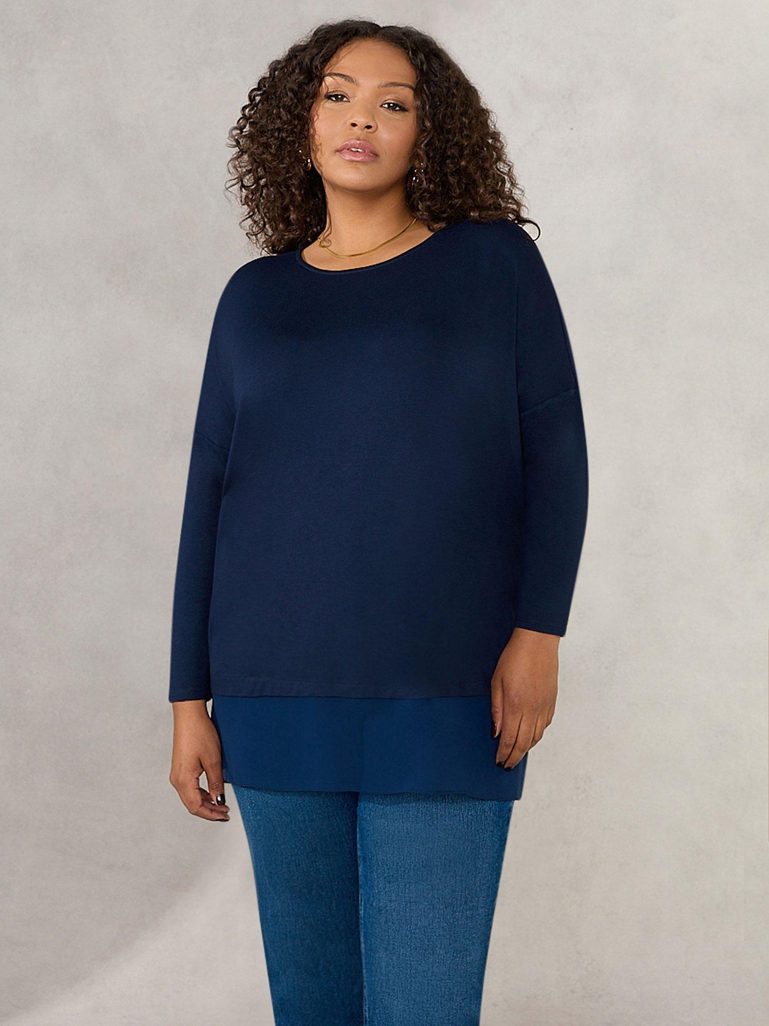 Live Unlimited Curve Chiffon Hem Jersey Tunic, Navy