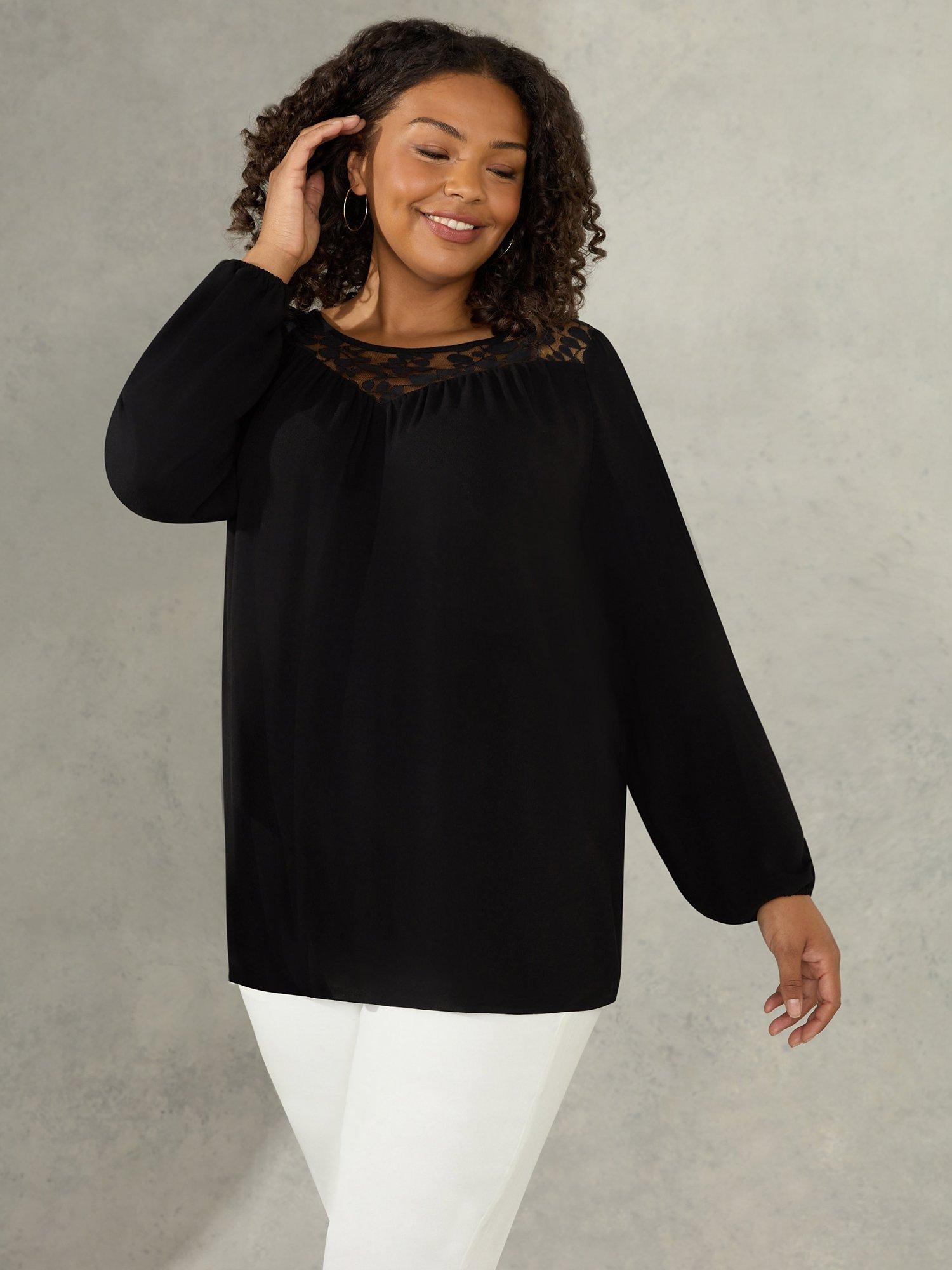 Live Unlimited Curve Lace Yoke Blouse, Black