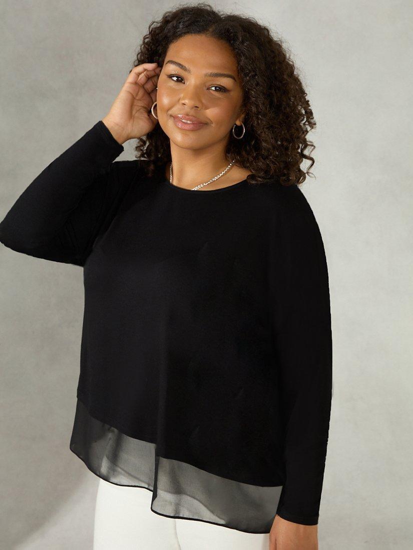 Live Unlimited Curve Chiffon Hem Jersey Top, Black
