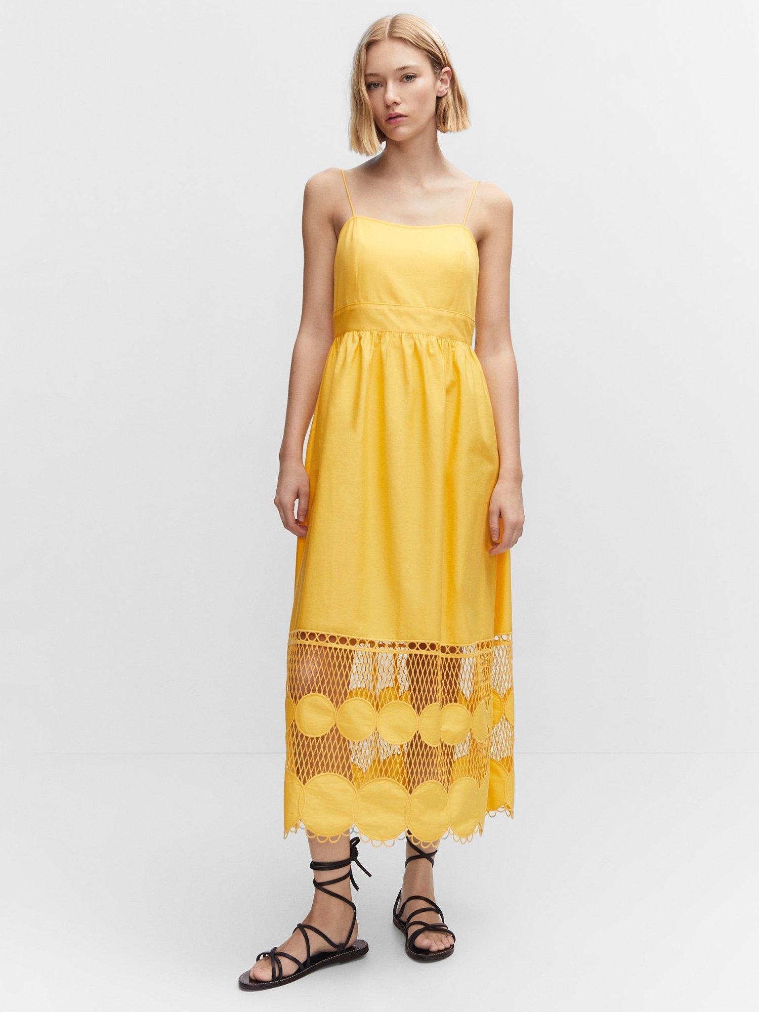 Mango Borris Embroidered Panel Dress, Yellow