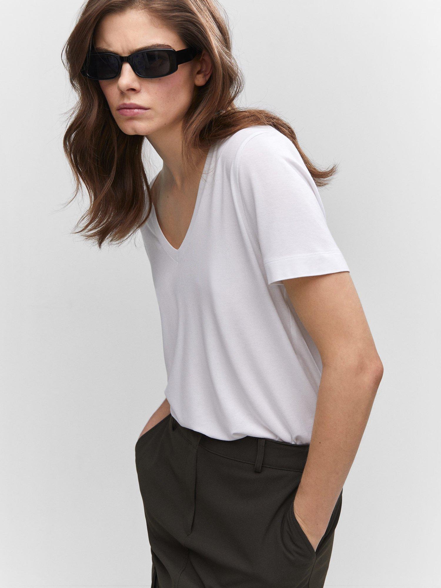 Mango Vispi V-Neck T-Shirt, White