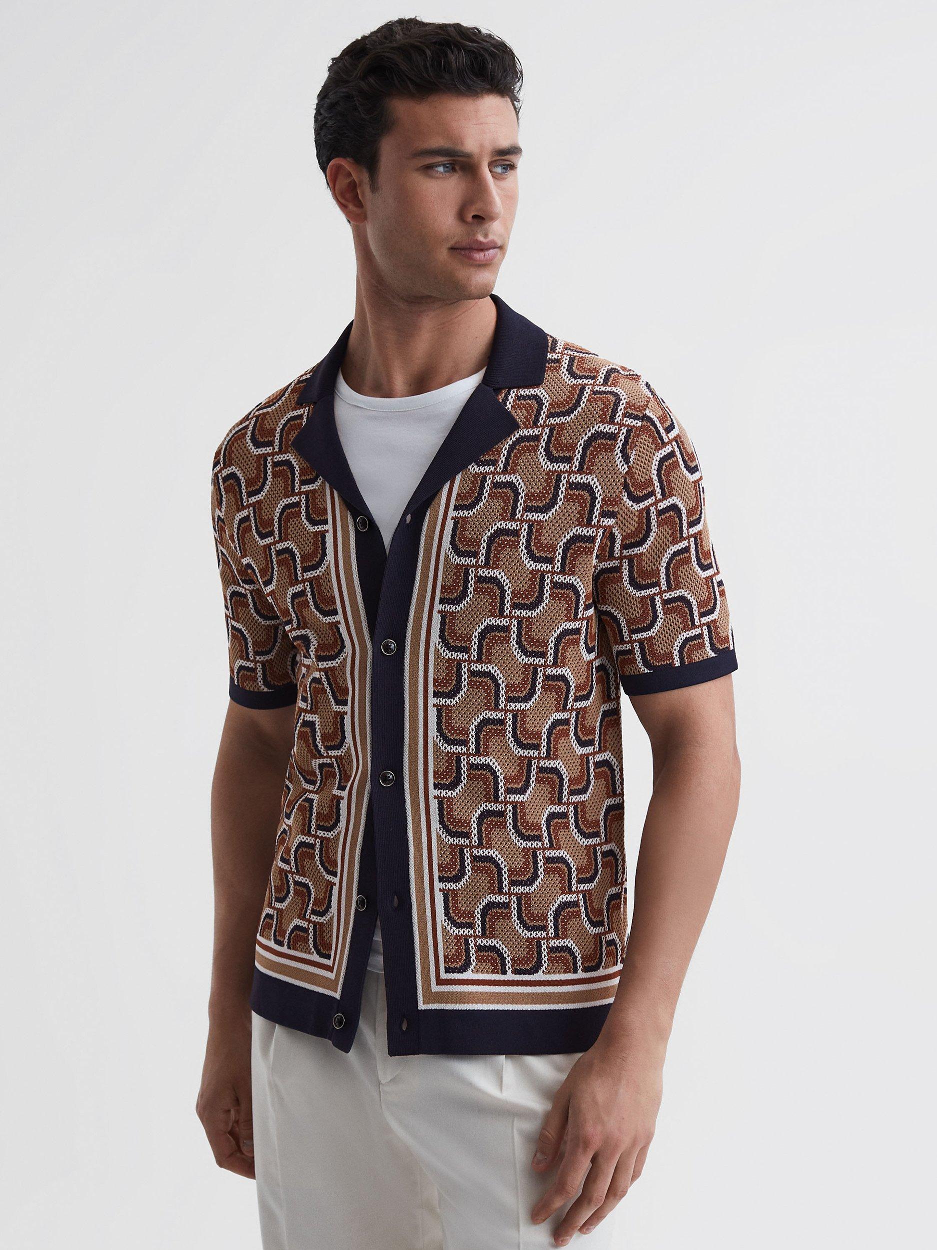 Reiss Lotus Knitted Cuban Collar Shirt, Navy