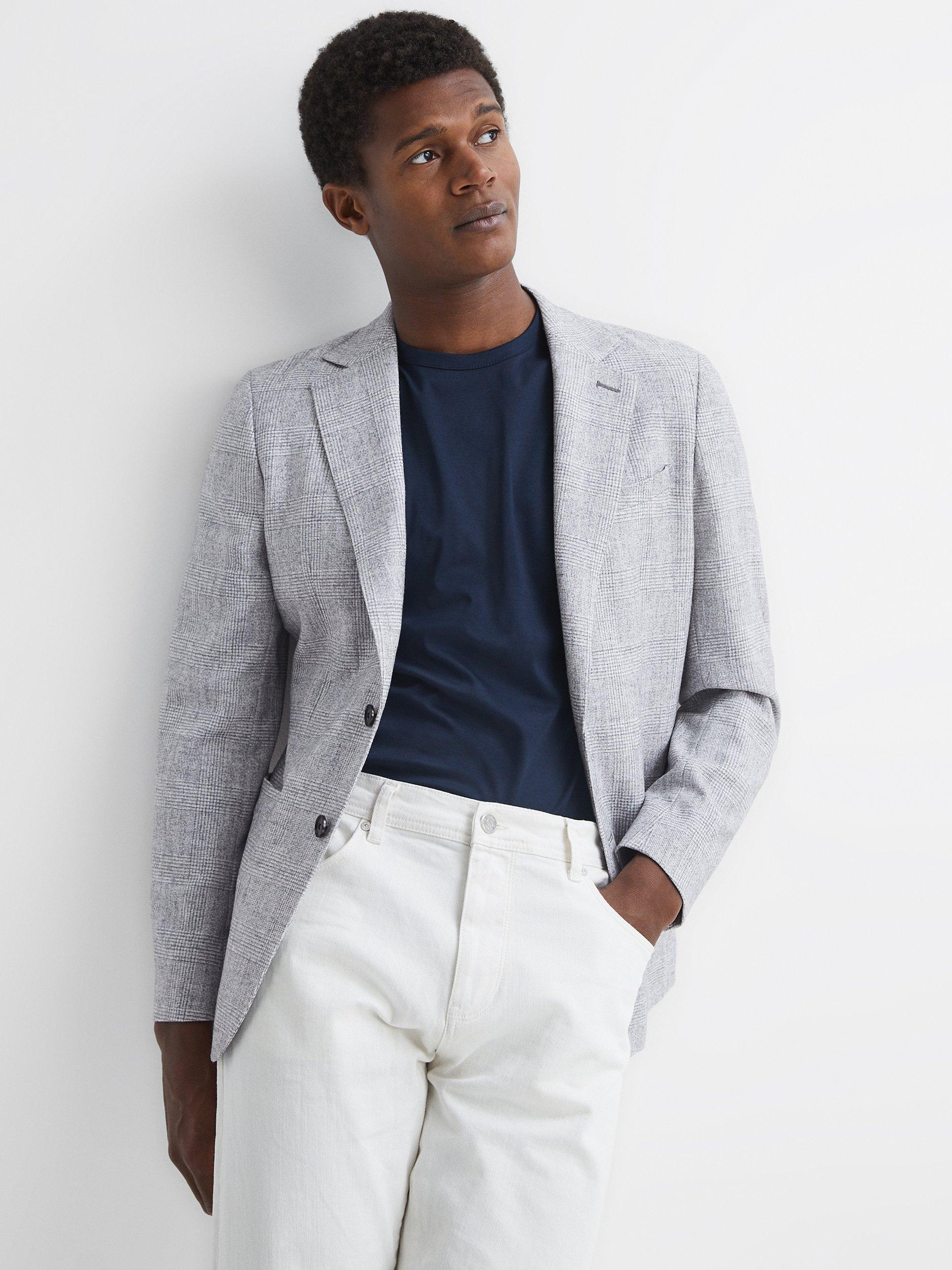 Reiss Lindhurst Single Breasted Check Blazer, Grey