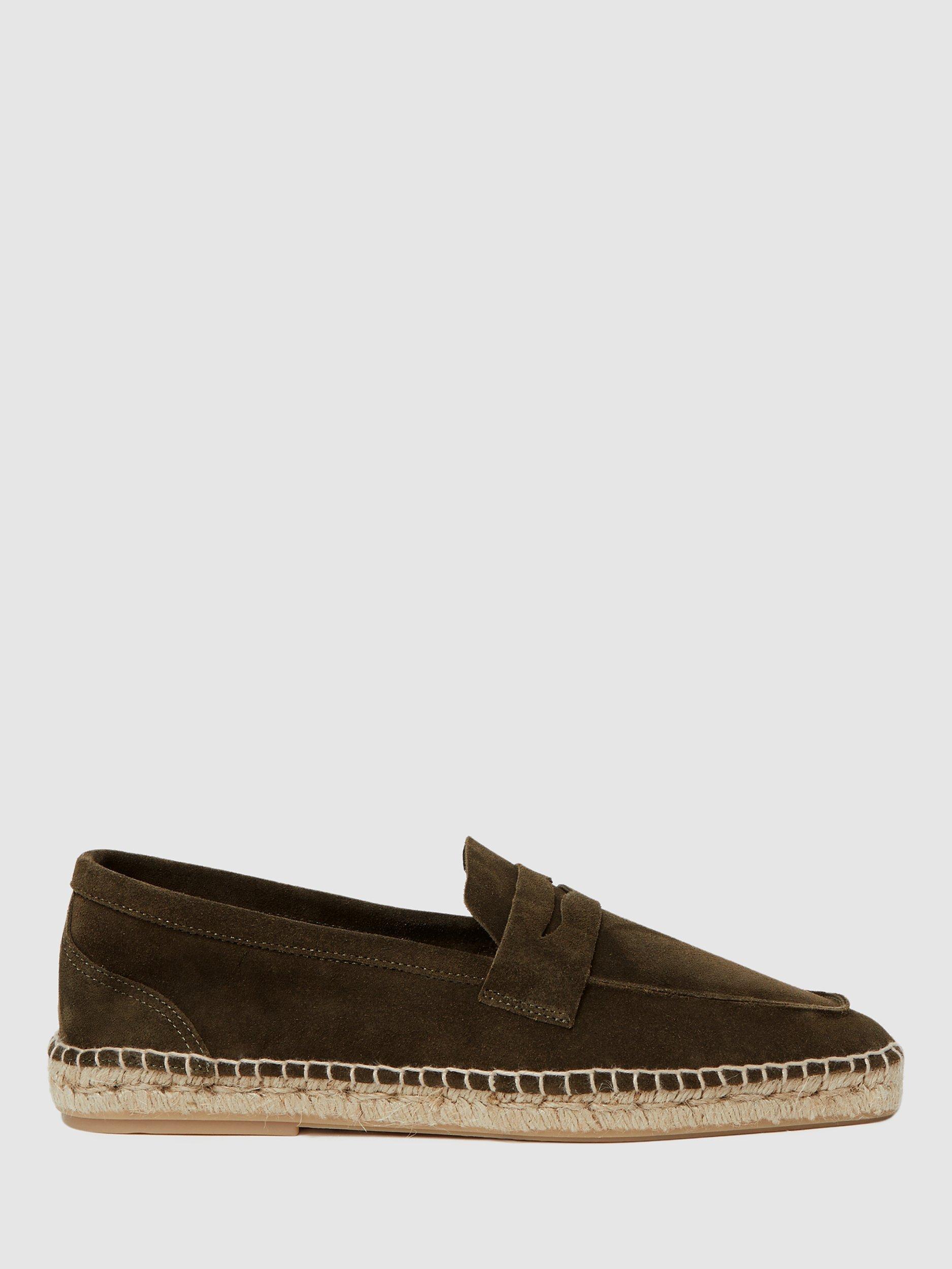 Reiss Suede Leather Espadrilles, Dark Khaki