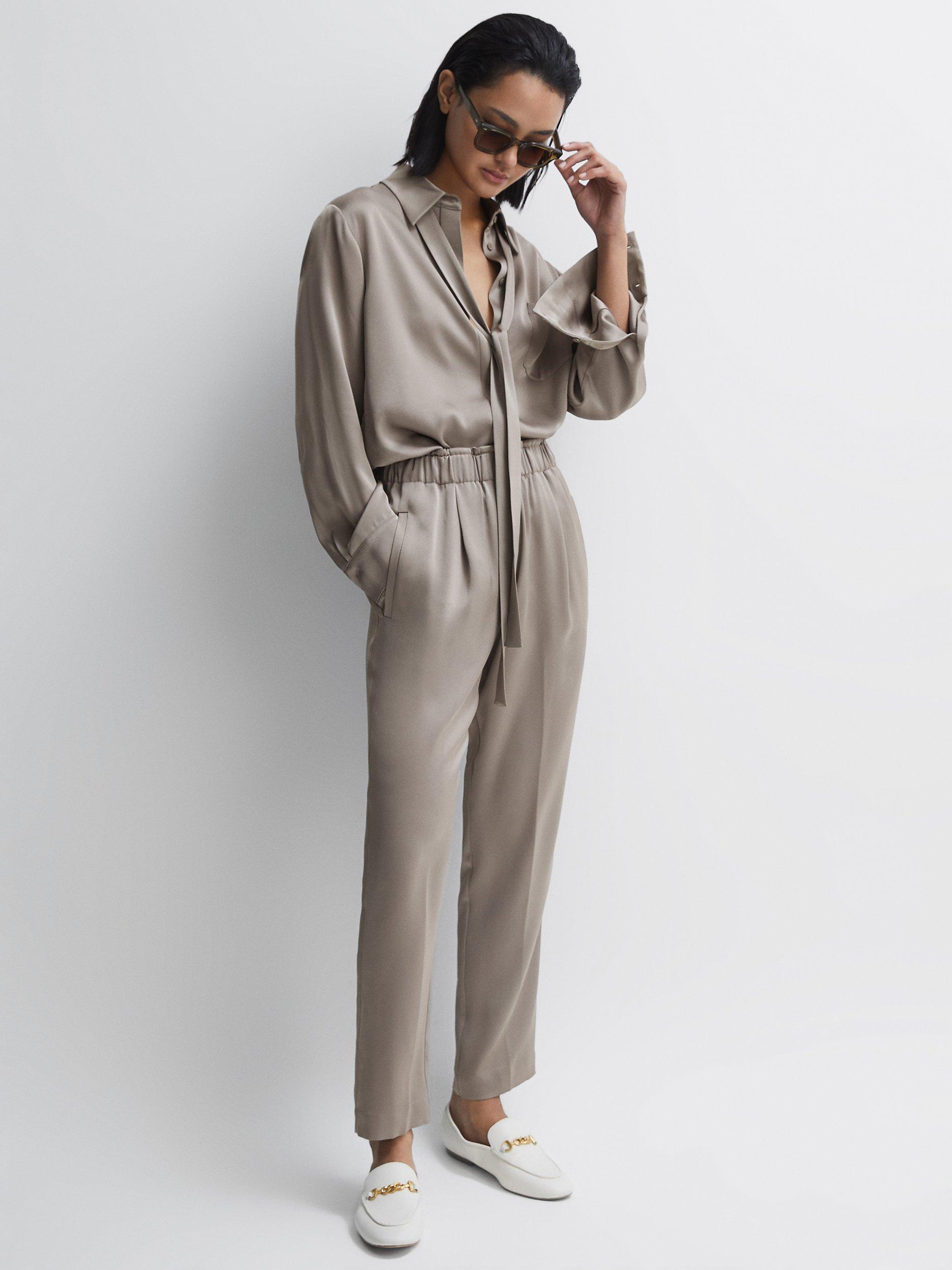 Reiss Elaina Satin Trousers, Mink