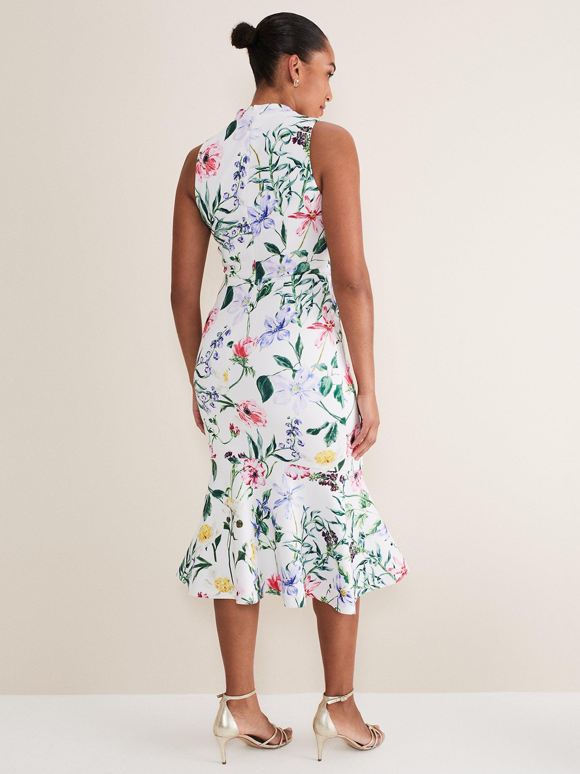 Phase Eight Tina Floral Midi Dress, White/Multi