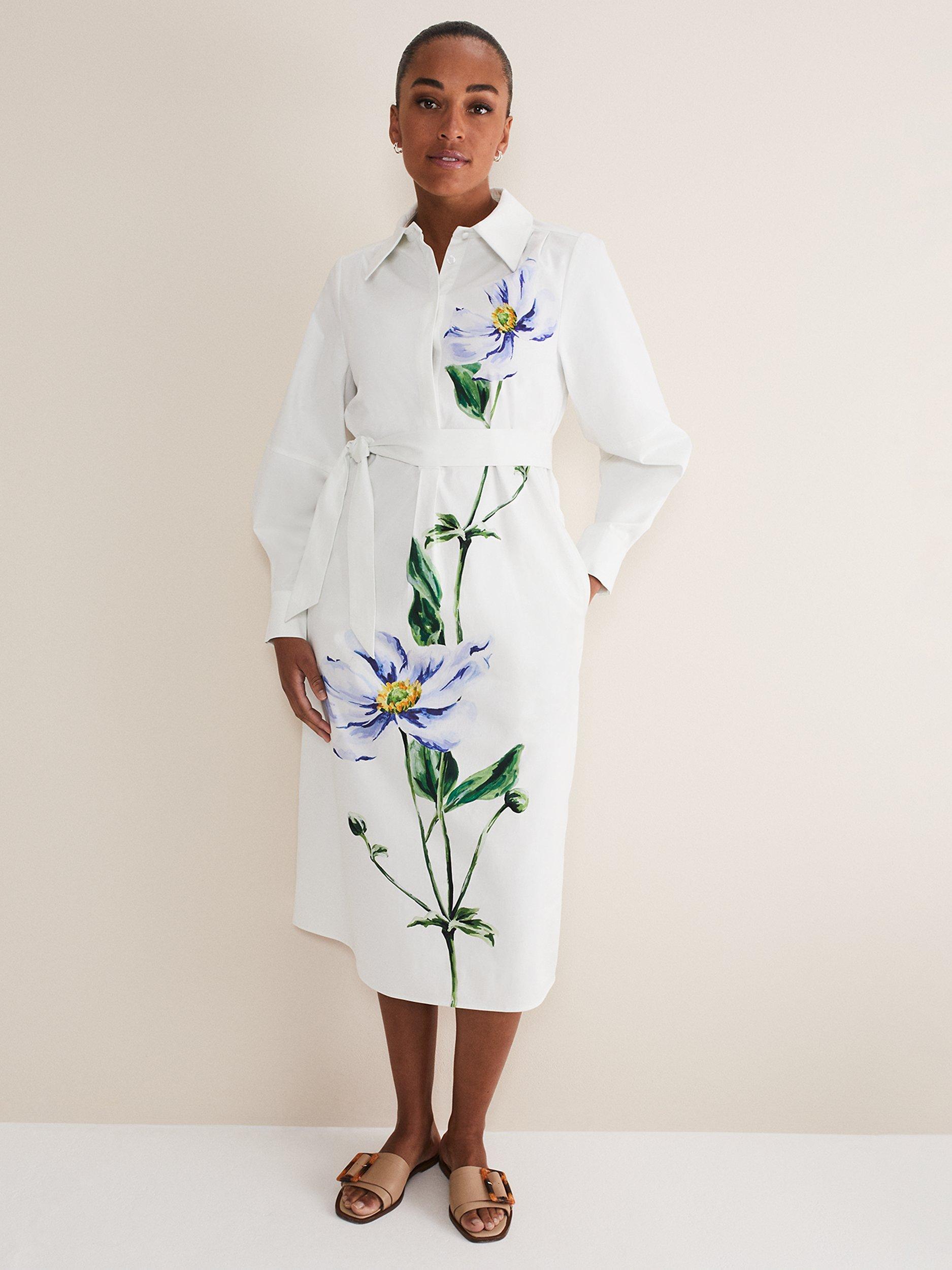 Phase Eight Nina Floral Shirt Dress, Ivory