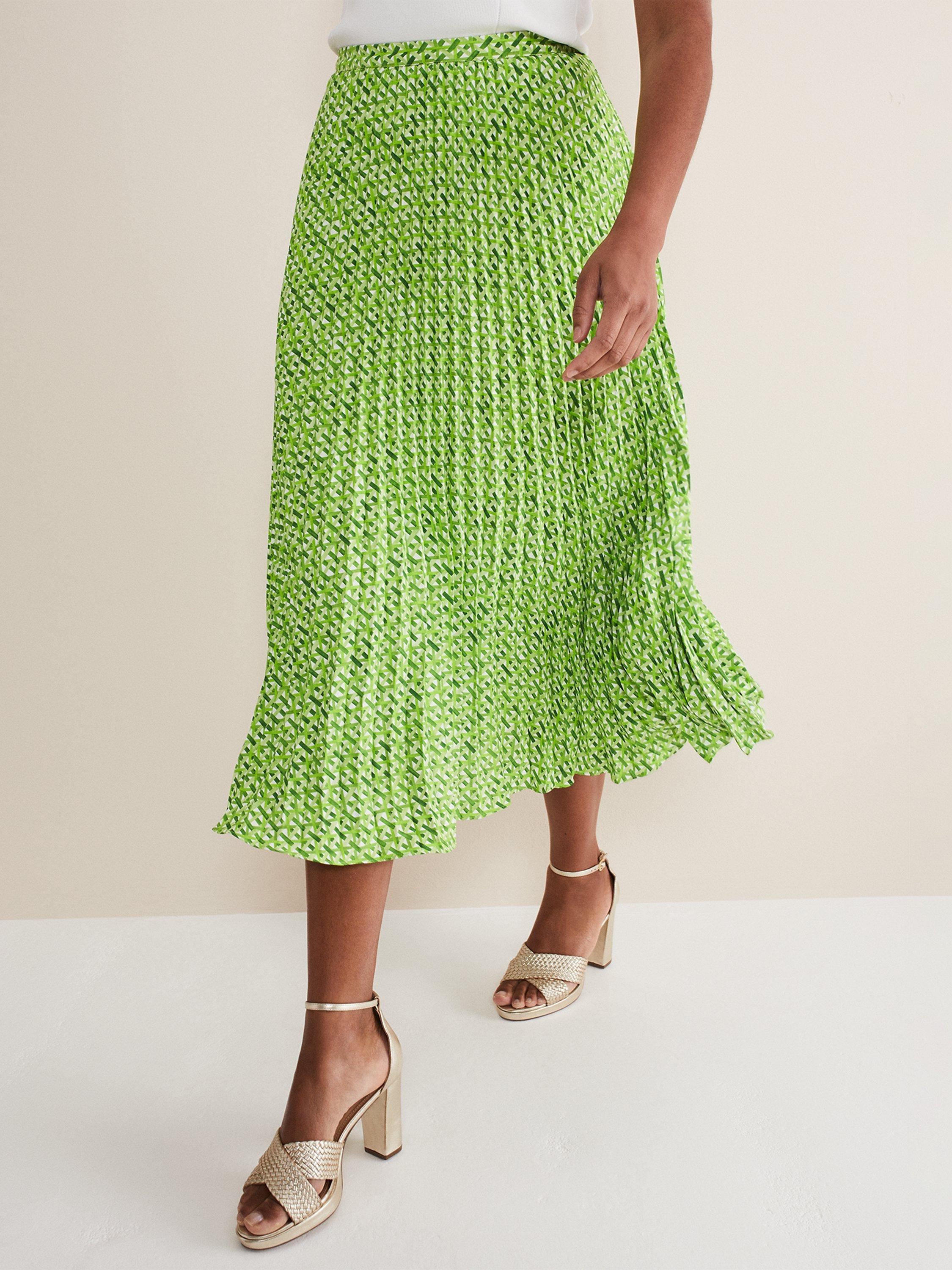 Phase Eight Elmina Pleated Midi Skirt, Green