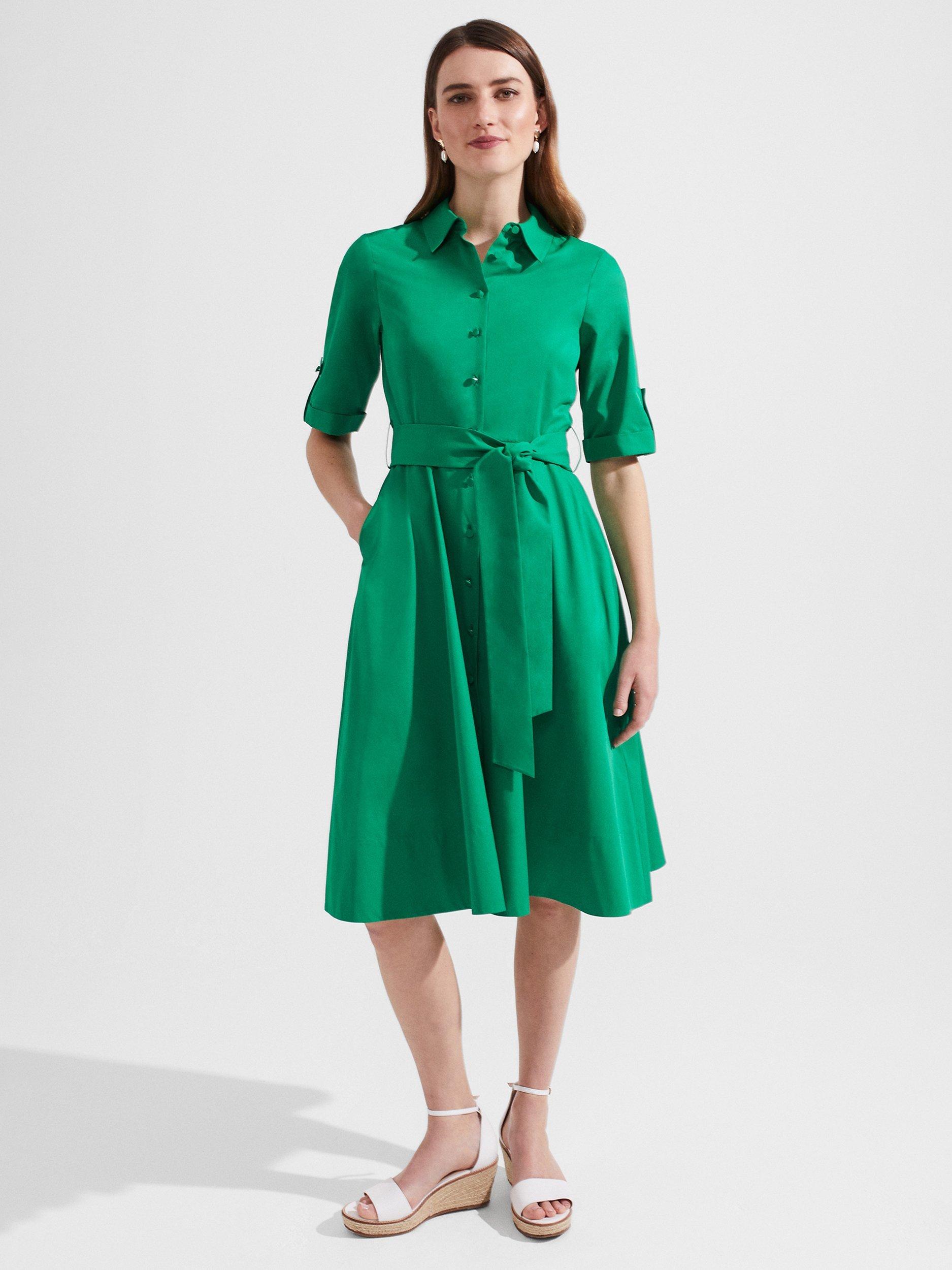 Product image 1 of 6, which shows Hobbs Tyra Shirt Dress, Green, 10